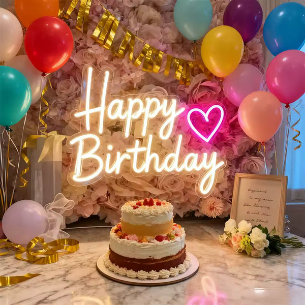 Custom personalised birthday neon sign with cake decor
