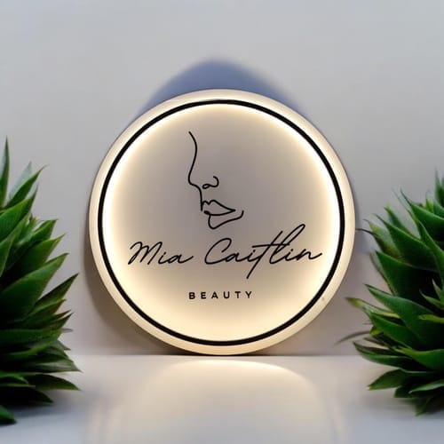 Mia Beauty round backlit acrylic salon sign